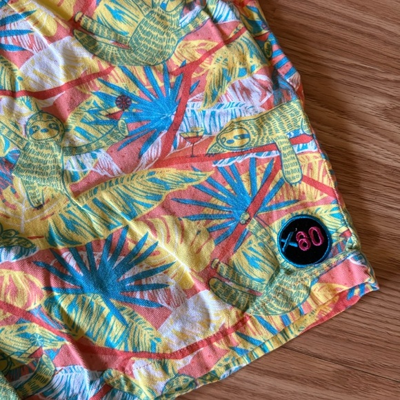 Extreme 80s men swim trunks or shorts sloths bright colors size large - Picture 3 of 9